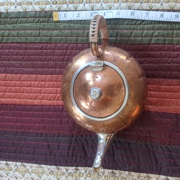 CANACRAFT* vintage copper and pewter wrapped handle tea pot w/ hinged lid - Picture 10 of 15